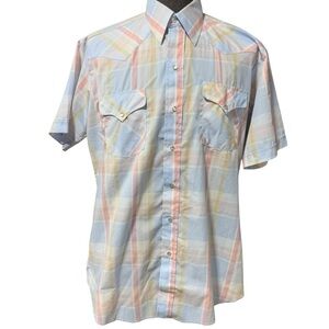 Ranch & Town Vintage Pearl Snap Plaid Cotton Shirt Size: 16 1/2 Large Western